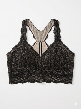 Floral Lace Racerback Bralette in Black and Nude